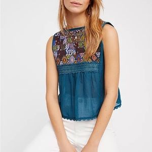 Free People Embroidered Lohri Blouse turquoise